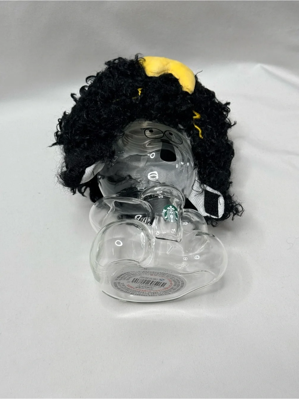 Rare Starbucks Bearista Glass Tumbler with Curly Hair Wig & Striped Straw Boxed